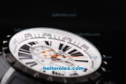 Roger Dubuis Excalibur Chronograph Quartz Movement PVD Case with White Dial-Black Marker and Black Rubber Strap