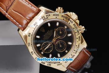 Rolex Daytona Chronograph Automatic Gold Case with Black Dial and Leather Strap