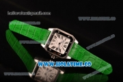Cartier Santos 100 Large Asia Automatic Steel Case with Green Leather Strap Black Roman Numeral Markers and White Dial