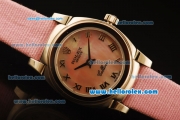 Rolex Cellini Swiss Quartz Steel Case with Pink MOP Dial and Roman Markers-Pink Leather Strap