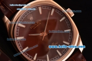 Rolex Cellini Danaos Swiss Quartz Rose Gold Case with Brown Leather Strap Brown Dial Stick Markers