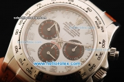 Rolex Daytona Chronograph Swiss Valjoux 7750 Automatic Movement Steel Case with White Dial and Brown Leather Strap