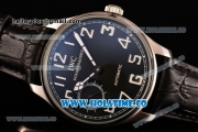 IWC Portugieser Hand-Wound Asia 6497 Manual Winding Steel Case with Black Dial Black Leather Strap and White Arabic Numeral Markers