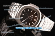 Patek Philippe Nautilus Swiss ETA 2824 Automatic Full Steel with White Stick Markers and Black Dial