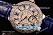 Cartier Ballon Bleu De Small Swiss Quartz Steel Case with Diamonds Bezel White Dial and Blue Leather Strap - Black Markers