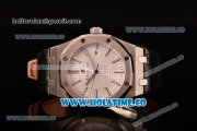 Audemars Piguet Royal Oak 41MM Clone AP Calibre 3120 Automatic Steel Case with White Dial and Stick Markers - Black Leather Strap (EF)