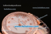 Omega De Ville Ladymatic Swiss ETA 2824 Rose Gold Case Rose Gold Bracelet with Diamond Bezel and White Dial