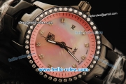 Tag Heuer Link Quartz Movement PVD Case and Strap with Pink MOP Dial and Diamond Bezel