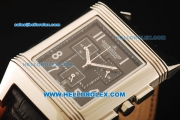 Jaeger-LeCoultre Reverso Chronograph Swiss Quartz Movement Steel Case with Black Dial and Black Leather Strap