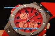 Hublot Big Bang Chronograph Swiss Valjoux 7750 Automatic Movement PVD Case with Red Dial and Red Rubber Strap