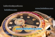 Rolex Daytona Rainbow Asia 3836 Automatic Yellow Gold Case/Strap with Colorful Diamond Bezel and Black Dial (BP)