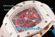 Richard Mille RM 52-01 Miyota 6T51 Automatic Yellow Gold Case with Red Skull Dial and White Rubber Bracelet