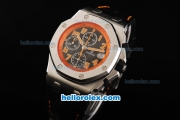 Audemars Piguet Royal Oak Chronograph Swiss Valjoux 7750 Automatic Movement Black Dial with Orange Number Markers and Black Leather Strap