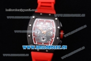 Richard Mille RM011-FM Asia ST25 Automatic PVD Case with Skeleton Dial Arabic Numeral Markers and Red Rubber Strap White Inner Bezel