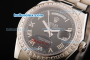 Rolex Day Date Oyster Perpetual Automatic Movement Black Dial with Diamond Bezel and SS Strap