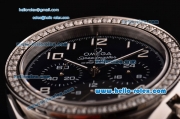 Omega Speedmaster Chrono Swiss Quartz Steel Case Diamond Bezel with Blue Leather Strap and Black Dial Numeral Markers