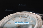 Rolex Day Date II Automatic Movement Full Steel with Double Row Diamond Bezel with Diamond Markers and Light Blue Dial