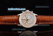 Breitling Navitimer Chronograph Quartz Movement Silver Case with White Dial and Brown Leather Strap