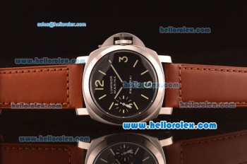 Panerai Luminor Marina Pam 318 Swiss ETA 6497 Manual Winding Steel Case with Black Dial and Brown Leather Strap