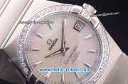 Omega Constellation Co-Axial Swiss ETA 2824 Automatic Full Steel with Diamond Bezel and White MOP Dial-Stick Markers