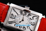 Franck Muller Geneve Long Island Quartz Silver Case with White Dial and Red Leather Strap