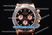 Rolex Daytona Clone Rolex 4130 Automatic Rose Gold Case with Black Black Leather Strap and Stick Markers - 1:1 Original (EF)