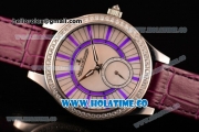 Jaeger-LeCoultre Lady Miyota Quartz Steel Case with White MOP Dial Purple Leather Strap and Purple Stick Markers - Diamonds Bezel