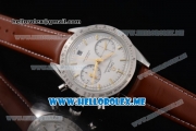 Omega Speedmaster'57 Co-Axial Clone Omega 9300 Automatic Steel Case with White Dial Brown Leather Strap and Yellow Hands (EF)