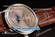 BlancPain Villeret Moonphase & Complete Calendar Miyota 9015 Automatic Steel Case with Silver Dial Roman Numeral Markers and Red Genuine Leather Strap (EF)