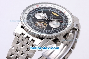 Breitling Navitimer Tourbillon Automatic Silver Case with Black Dial and Silver Stick Marker-SS Strap