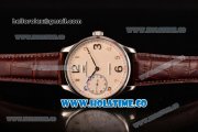IWC Portugieser Hand-Wound Asia 6497 Manual Winding Steel Case with White Dial Brown Leather Strap and Silver Arabic Numeral Markers
