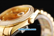 Rolex Day-Date II Automatic Movement Full Gold with Double Row Diamond Bezel-Gold Dial and Diamond Markers