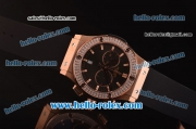 Hublot Classic Fusion Chronograph Miyota Quartz Rose Gold Case - Diamond Bezel with Grey Dial and Black Rubber Strap - 7750 Coating