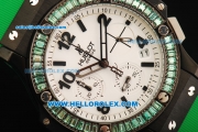 Hublot Big Bang Chronograph Swiss Quartz Movement PVD Case with Green Diamond Bezel and Green Rubber Strap-Lady Model