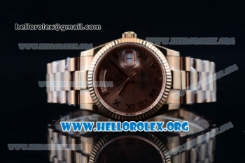 Rolex Day-Date Swiss ETA 2836 Automatic Rose Gold Case with Rose Gold Dial Roman Numeral Markers and Rose Gold Bracelet (BP)