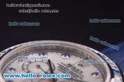 Rolex Daytona Chronograph Swiss Valjoux 7750 Automatic Steel Case with Diamond Bezel and White Dial-Blue Leather Strap