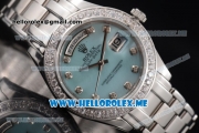 Rolex Day Date Masterpiece Swiss ETA 2836 Automatic Stainless Steel Case/Bracelet with Blue Dial and Roman Numeral Markers Diamonds Bezel (BP)