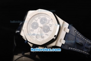 Audemars Piguet Royal Oak Offshore Run 12 Sec Swiss Valjoux 7750 Chronograph Movement Steel Case with White Dial and Blue Numeral Marker-Blue Leather Strap