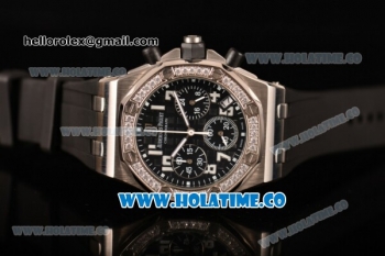 Audemars Piguet Royal Oak Offshore Miyota OS20 Quartz Steel Case with Black Dial and White Arabic Numeral Markers - Diamonds Bezel (EF)