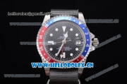 Rolex GMT-Master Asia 2813 Automatic Steel Case with Black Dial Grey Nylon Strap and Blue/Red Bezel