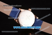 Omega De Ville Prestige Miyota Quartz Rose Gold Case with White MOP Dial Diamonds Bezel and Blue Leather Strap