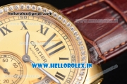 Cartier Calibre De Swiss ETA 2824 Automatic Yellow Gold Case with Diamonds Bezel and Black Roman Numeral Markers