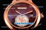 Cartier Rotonde De Swiss Quartz Rose Gold Case with Brown Guilloche Dial and Black Leather Strap