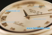 Rolex Cellini Swiss Quartz Steel Case with Silver Dial and Brown Leather Strap-Roman Markers