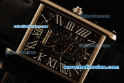 Cartier Tank Skeleton Manual Winding Movement Steel Case with White Roman Numerals and Black Leather Strap