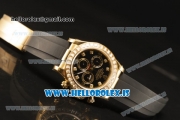 Rolex Daytona Black Dial And Bezel With Yellow Gold Case Euipment Rolex 4130 With Rubber Strap(EF)