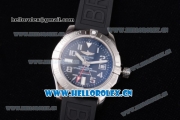 Breitling Avenger II GMT Swiss ETA 2824 Automatic Steel Case with Black Dial Arabic Number Markers and Black Rubber Strap