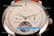 Vacheron Constantin Malte Tourbillon Asia Automatic Steel Case with White Dial and Brown Leather Strap - Stick Markers
