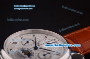Patek Philippe Grand Complications Chronograph Swiss Valjoux 7750 Manual Winding Movement Steel Case with Black Markers and Leather Strap