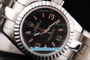 Rolex Air King Oyster Perpetual Automatic Movement ETA Case with Black Dial and Pink Stick Markers-Lady Size